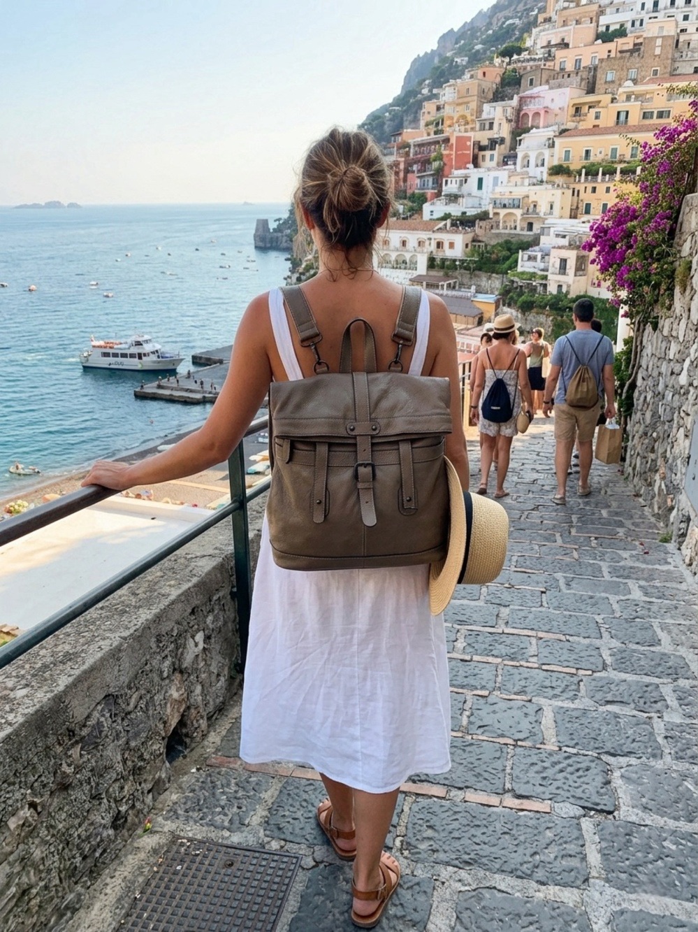 Stylish Olive Green Women's Leather Backpack